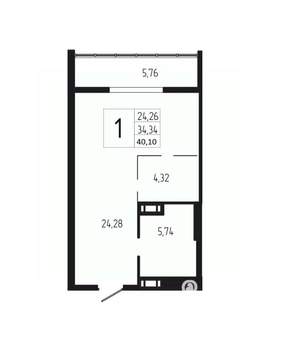 1-к квартира, вторичка, 40м2, 2/18 этаж