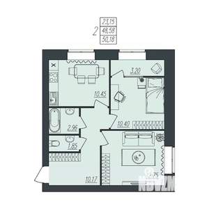 2-к квартира, вторичка, 50м2, 10/10 этаж