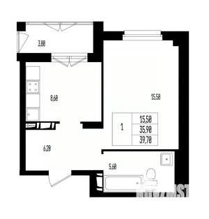 Студия квартира, вторичка, 40м2, 1/17 этаж