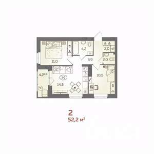 2-к квартира, вторичка, 52м2, 11/21 этаж