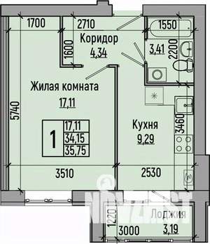 1-к квартира, строящийся дом, 36м2, 4/4 этаж