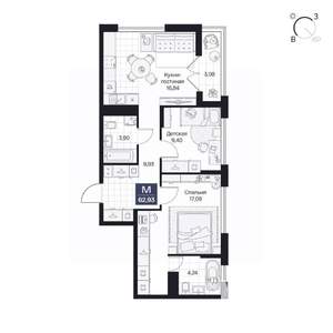 2-к квартира, вторичка, 63м2, 2/10 этаж