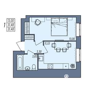 1-к квартира, вторичка, 31м2, 2/8 этаж