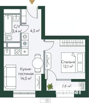 1-к квартира, вторичка, 37м2, 21/24 этаж