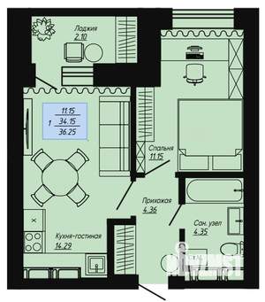 1-к квартира, вторичка, 36м2, 11/16 этаж