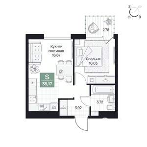 1-к квартира, вторичка, 35м2, 2/9 этаж