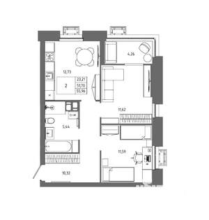 2-к квартира, вторичка, 56м2, 23/23 этаж