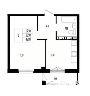 Студия квартира, вторичка, 43м2, 16/17 этаж