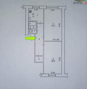 2-к квартира, вторичка, 49м2, 1/5 этаж