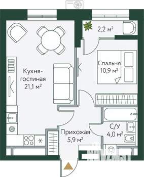 1-к квартира, вторичка, 44м2, 7/24 этаж