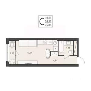 Студия квартира, вторичка, 26м2, 2/17 этаж