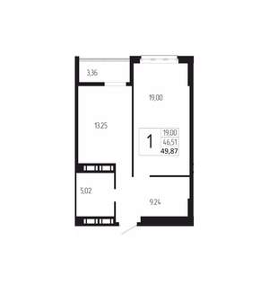 1-к квартира, вторичка, 50м2, 12/18 этаж