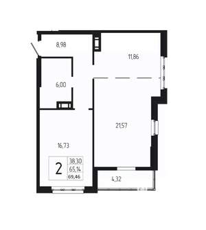 2-к квартира, вторичка, 69м2, 7/18 этаж