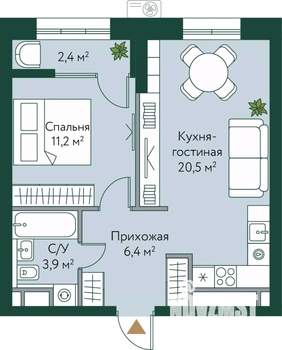 1-к квартира, вторичка, 44м2, 5/24 этаж
