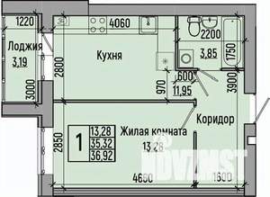 1-к квартира, строящийся дом, 37м2, 4/4 этаж