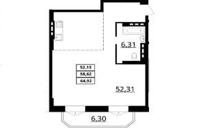 Студия квартира, сданный дом, 65м2, 7/7 этаж