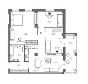 Студия квартира, вторичка, 96м2, 1/17 этаж