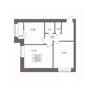 2-к квартира, вторичка, 61м2, 9/10 этаж