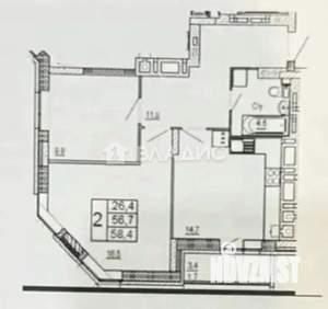 2-к квартира, вторичка, 57м2, 3/9 этаж