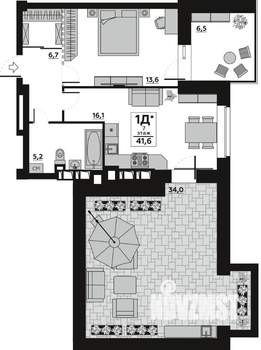 1-к квартира, вторичка, 42м2, 7/7 этаж