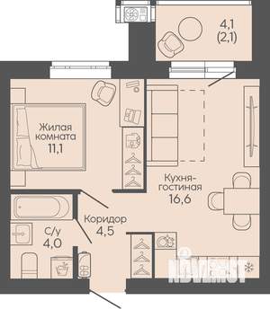 1-к квартира, вторичка, 38м2, 13/22 этаж