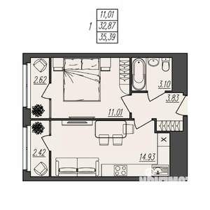 1-к квартира, вторичка, 35м2, 2/17 этаж