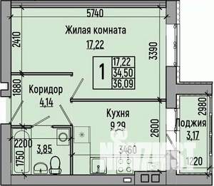 1-к квартира, вторичка, 36м2, 4/4 этаж