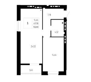 1-к квартира, вторичка, 53м2, 5/9 этаж