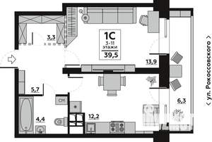 1-к квартира, вторичка, 40м2, 3/19 этаж