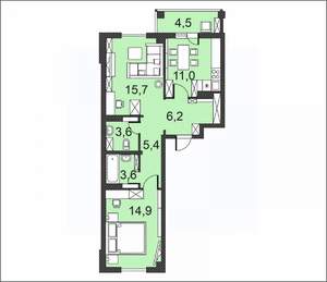 2-к квартира, вторичка, 65м2, 1/17 этаж
