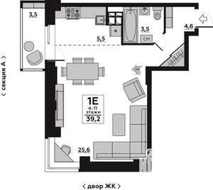 1-к квартира, вторичка, 39м2, 5/19 этаж