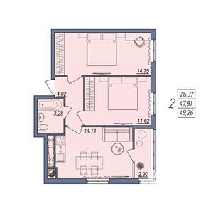 2-к квартира, вторичка, 49м2, 5/10 этаж