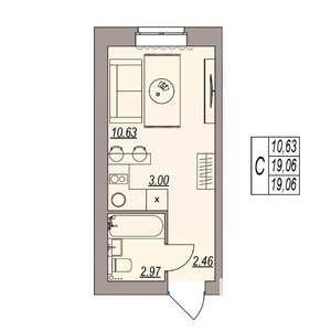 Студия квартира, вторичка, 19м2, 3/3 этаж