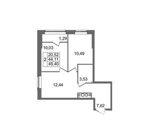 2-к квартира, вторичка, 45м2, 3/8 этаж