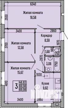 3-к квартира, строящийся дом, 70м2, 1/4 этаж