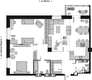 1-к квартира, вторичка, 93м2, 3/20 этаж