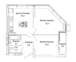 2-к квартира, вторичка, 48м2, 15/17 этаж