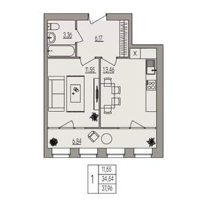 1-к квартира, вторичка, 38м2, 1/3 этаж