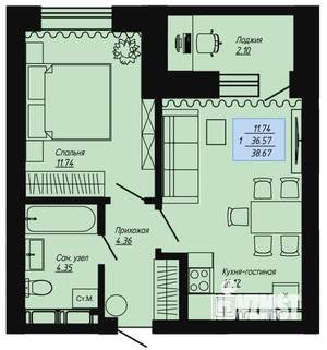 1-к квартира, вторичка, 39м2, 13/16 этаж