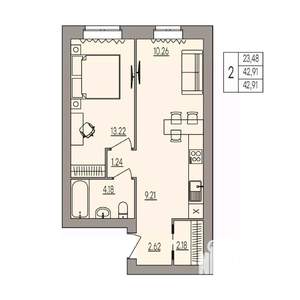 2-к квартира, вторичка, 43м2, 3/3 этаж