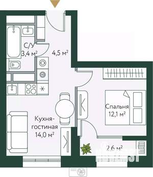 1-к квартира, вторичка, 37м2, 15/24 этаж