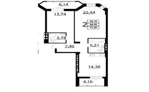 2-к квартира, вторичка, 77м2, 2/7 этаж