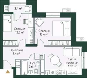 2-к квартира, вторичка, 54м2, 17/24 этаж