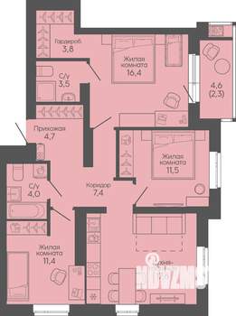 3-к квартира, вторичка, 83м2, 21/22 этаж