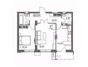 2-к квартира, вторичка, 61м2, 2/19 этаж
