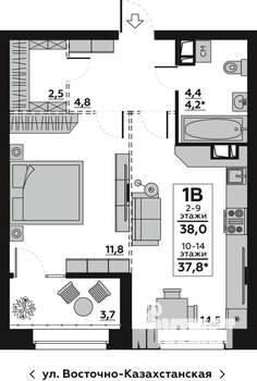 Студия квартира, вторичка, 38м2, 5/14 этаж