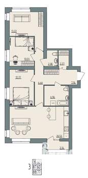3-к квартира, вторичка, 89м2, 4/4 этаж