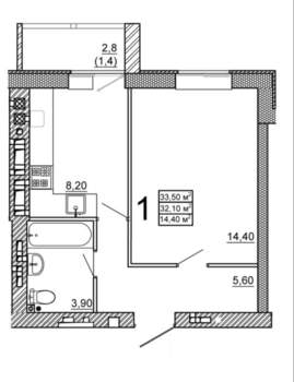 1-к квартира, вторичка, 34м2, 3/6 этаж