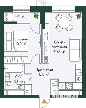 1-к квартира, вторичка, 44м2, 14/24 этаж