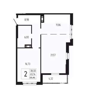 2-к квартира, вторичка, 69м2, 5/18 этаж